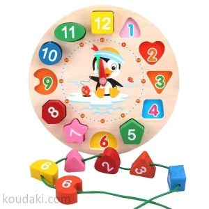 ساعت آموزشی چوبی با مهره و نخ شاخص