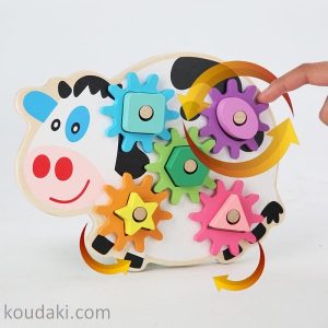 اسباب بازی چوبی مونته سوری چرخ‌دنده مدل گاو